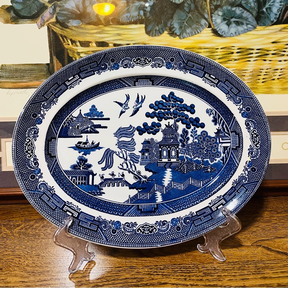 Vintage Blue Willow Oval Platter Johnson Brothers 12 " x 9.5" Serving Plate